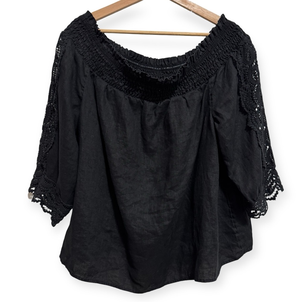 Chico’s 100% Linen Off The Shoulder Crochet Lace Blouse Top Size‎ 16